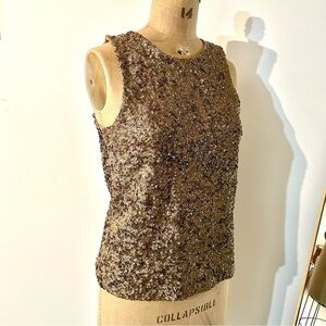 J Crew Collection Shimmering Gold Sequin Sweater Knit Shell Tank Wool Blend NWT